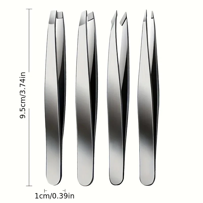 “4pcs Professional Tweezers Set, Perfect for Effortless Eyebrow and Splinter Removal.”
