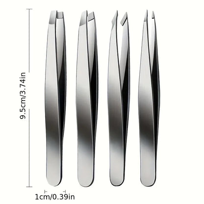 “4pcs Professional Tweezers Set, Perfect for Effortless Eyebrow and Splinter Removal.”