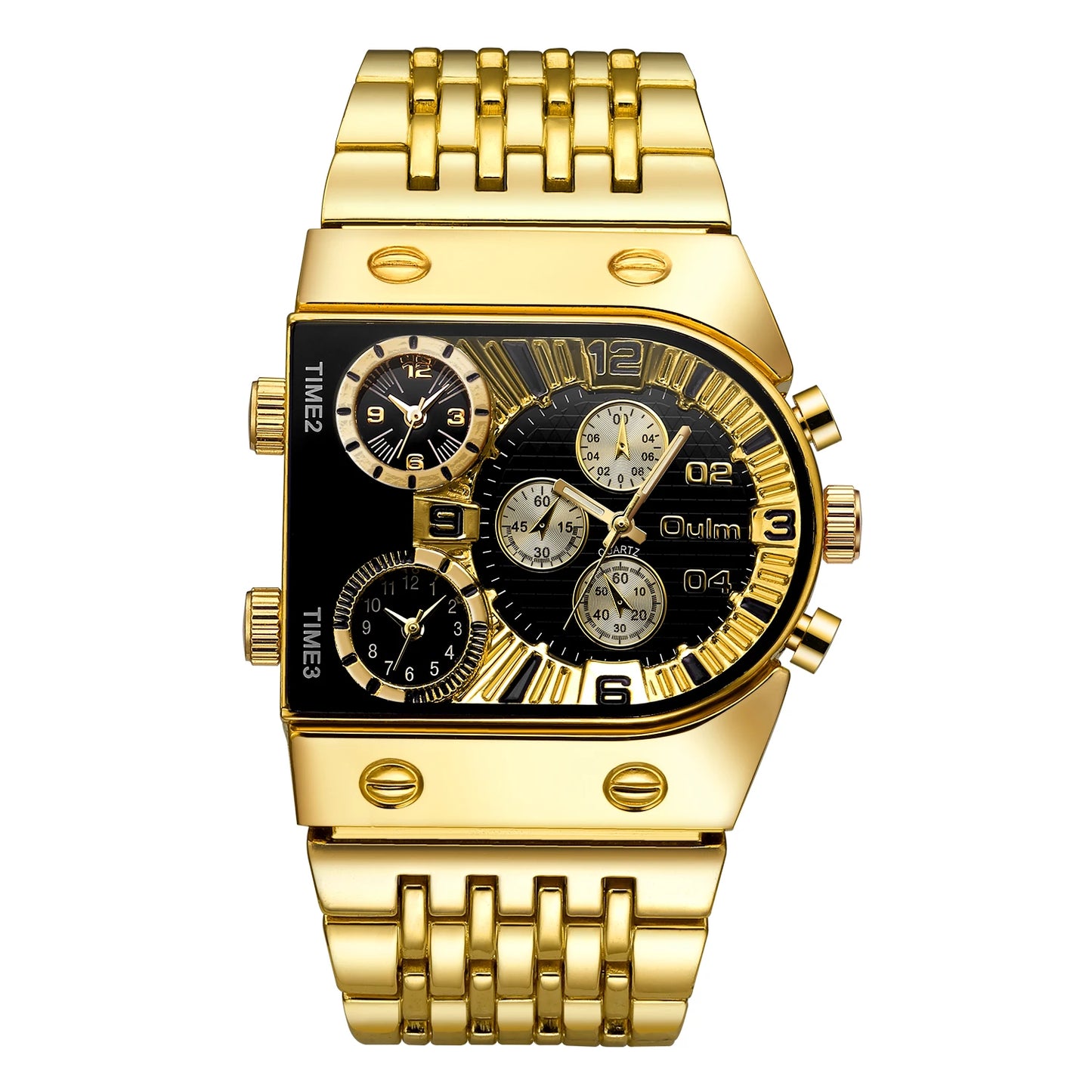 “Unique Men’s Square Gold Quartz Watch Sports Multi-Time Zone Waterproof Wristwatch.”