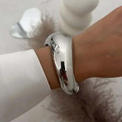 “Wide Cuff Bangles – Punk Gold & Silver Geometric Metal, Large Bracelets for Women ”