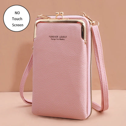 “Women’s soft leather crossbody handbag with touch screen phone purse, small wallet.”
