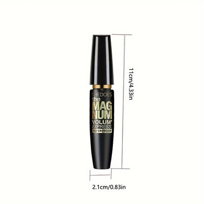 “4D black mascara: thickening, lengthening, curling, waterproof liquid fiber formula.”