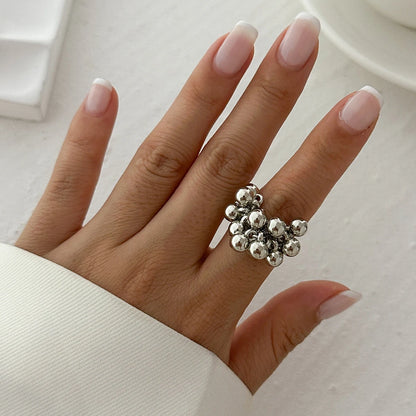 “IngeSight.Z creative CCB small ball ring for women and men, irregular metal open ring, trendy punk couple jewelry.”