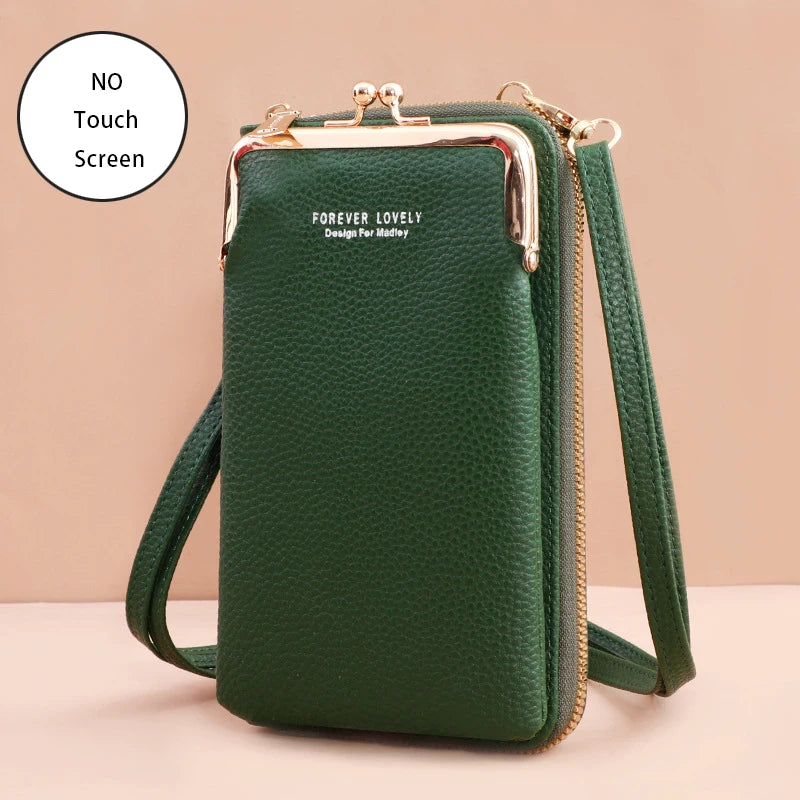 “Women’s soft leather crossbody handbag with touch screen phone purse, small wallet.”
