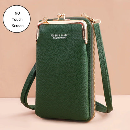 “Women’s soft leather crossbody handbag with touch screen phone purse, small wallet.”