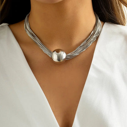 “Bold Twisted Chunky Necklace with Ball Pendant for Women & Men – Steampunk Punk Choker”