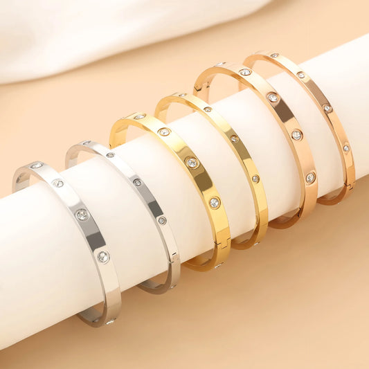 “Fashion Stainless Steel Cubic Zirconia Bracelet Couple Holiday Party Everyday Jewelry Gift”