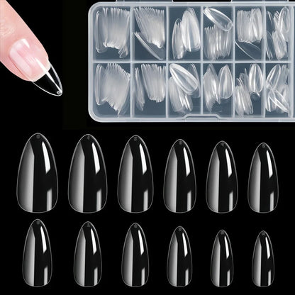 “240 Almond False Nail Tips Clear Matte, 12 Sizes, Perfect for DIY Manicure.”
