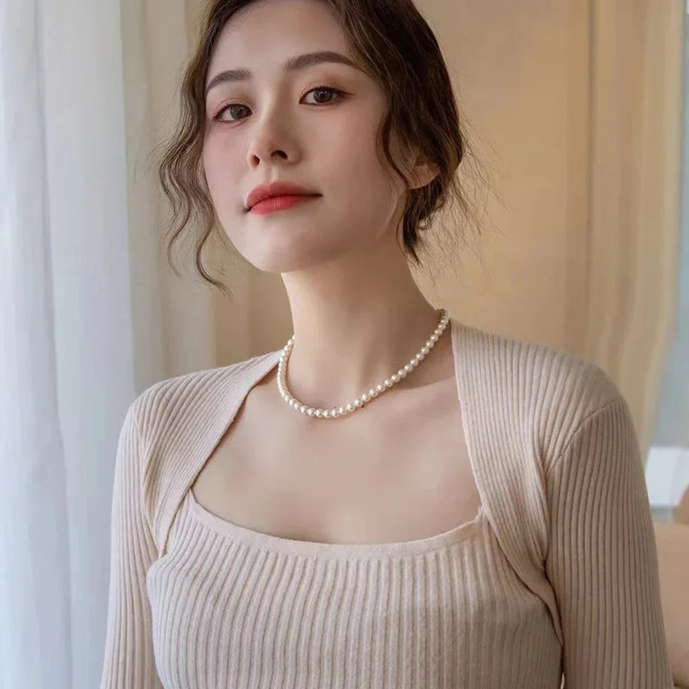 “New Vintage White Pearl Choker Necklace - Elegant Design for Women, Wedding & Party Gift.”