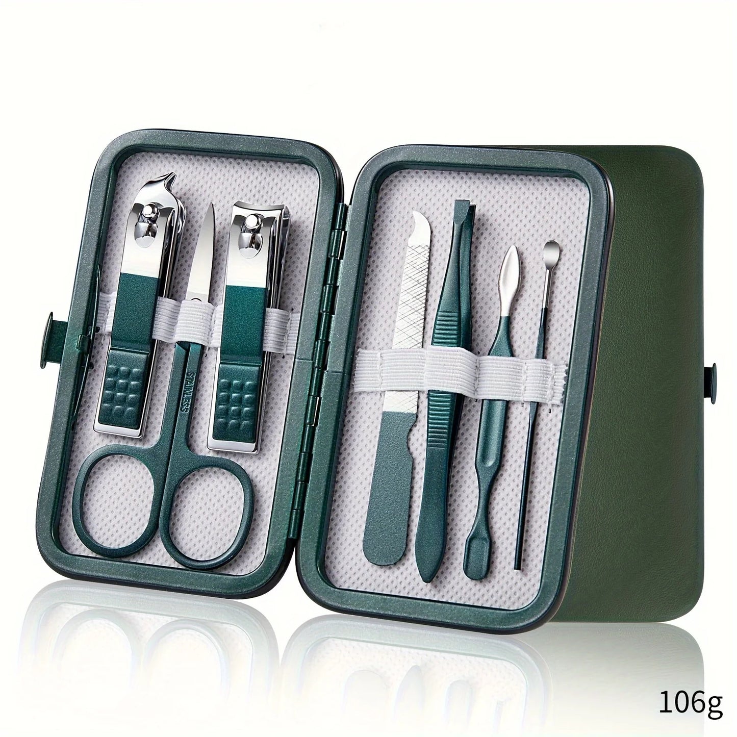 “Professional nail care kit: 7-18 pieces, stainless steel with travel case.”