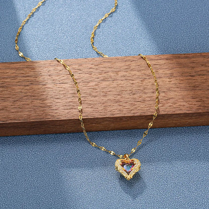 “Top Luxury Colorful Crystal Ocean Heart Pendant Necklace - 316L Stainless Steel Jewelry.”
