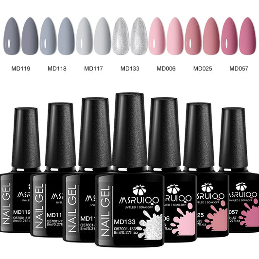 “7-piece gel polish set for DIY nail art, long-lasting soak-off UV gel.”
