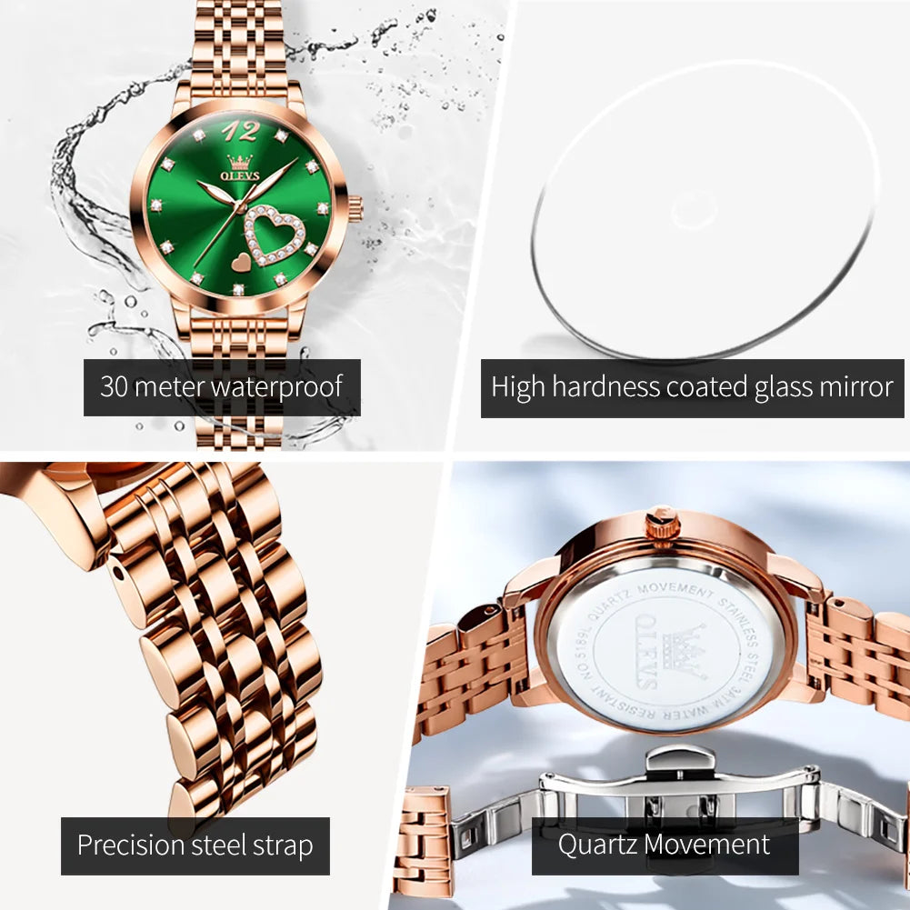 “Love Diamond Inlaid Steel Band Women’s Quartz Watch Elegant Fashion Timepiece.”