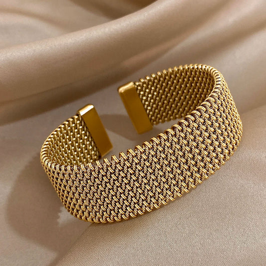 “Vintage Braided Mesh Cuff, Stainless Steel Waterproof Jewelry, Daily Party Gifts”