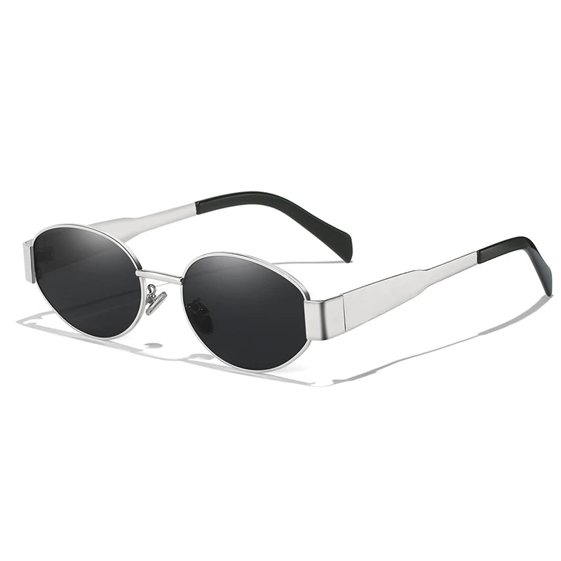 “UV400 oval sunglasses, unisex alloy frame, stylish and protective design.”