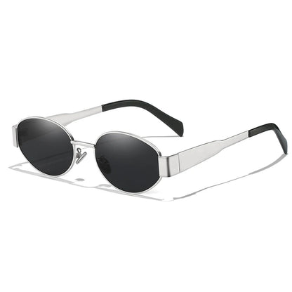“UV400 oval sunglasses, unisex alloy frame, stylish and protective design.”