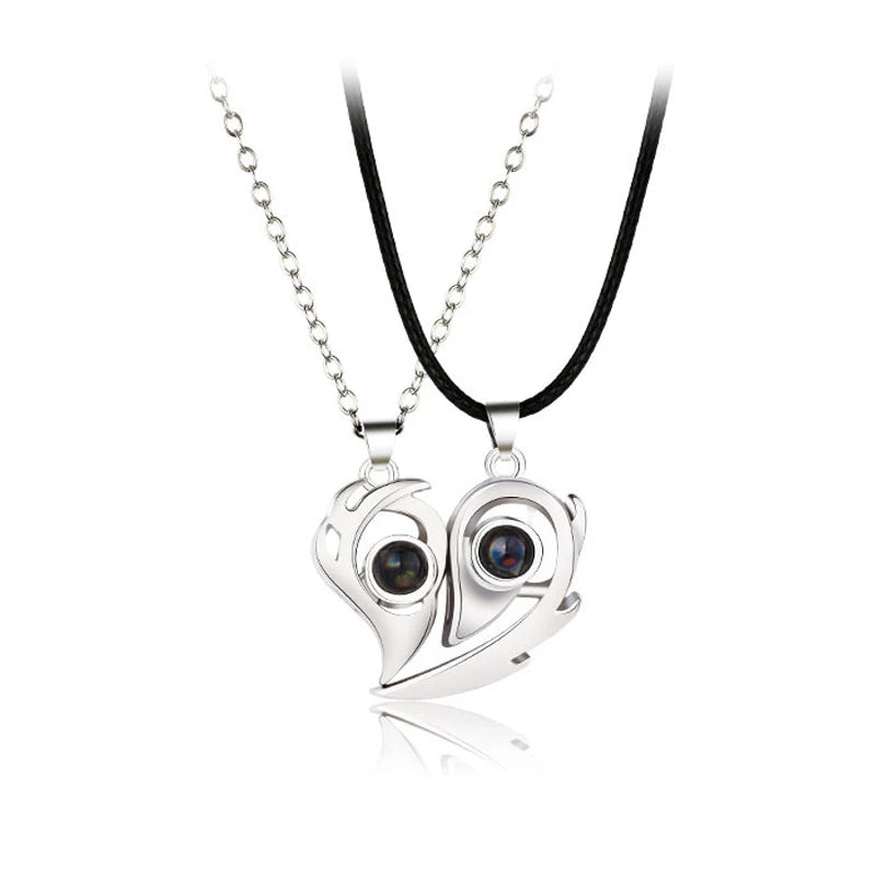 “Simple Couple Pendant Necklace – Electrocardiogram & Magnetic Heart Design, Valentine’s Day Gift”