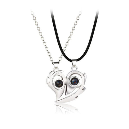 “Simple Couple Pendant Necklace – Electrocardiogram & Magnetic Heart Design, Valentine’s Day Gift”