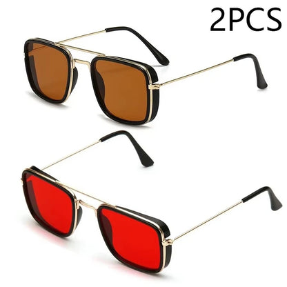 “Fashion metal square-frame sunglasses, retro European style, UV protection, Korean-inspired design.”