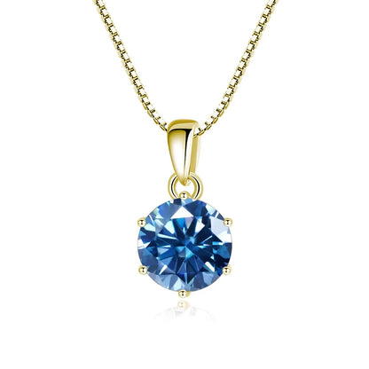 “1CT Real Moissanite Pendant Necklace, Royal Blue, Sterling Silver Wedding Jewelry.”