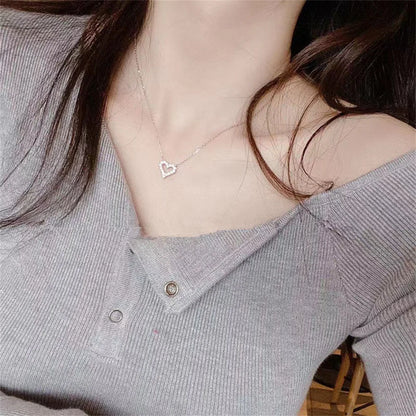 “Crystal hollow love pendant necklace, romantic zircon, simple trendy jewelry for women.”