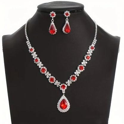 “3-piece claw chain geometric droplet earrings and necklace set, elegant wedding party gift.”