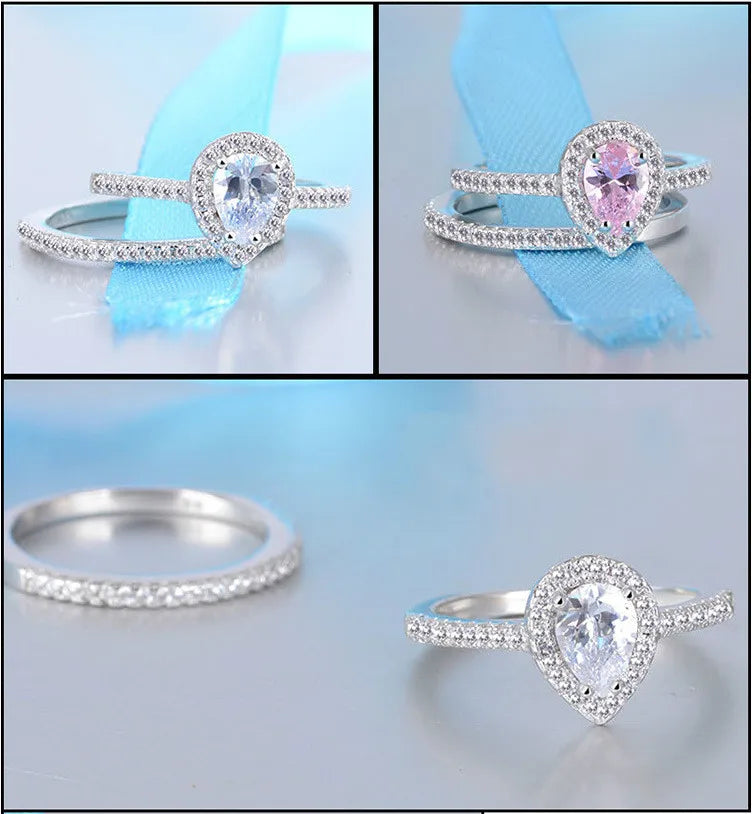 “925 Sterling Silver Teardrop Zircon Engagement and Wedding Ring Set for Women.”