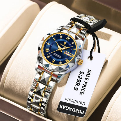 “Elegant waterproof women’s watch with luminous, week, date, stainless steel.”