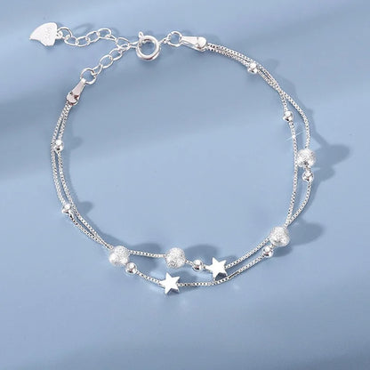“Luxury 925 sterling silver star beaded double-layer adjustable bracelet for women.”
