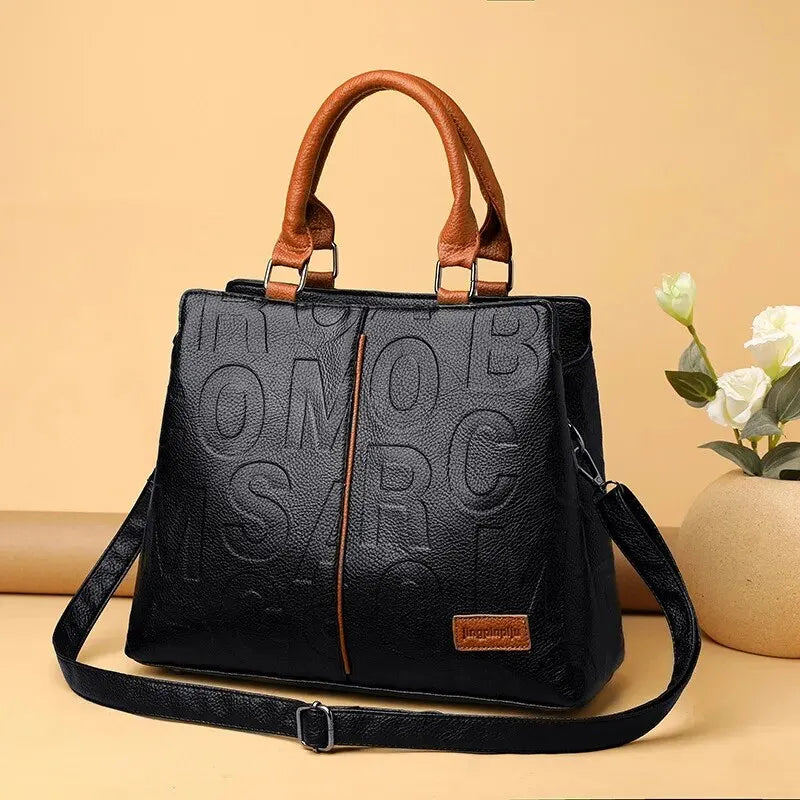 “PU leather crossbody bag, casual luxury design, large capacity for travel.”