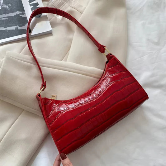 “Fashion PU Leather Bags for Women, Alligator Pattern Small Underarm Messenger Purse.”