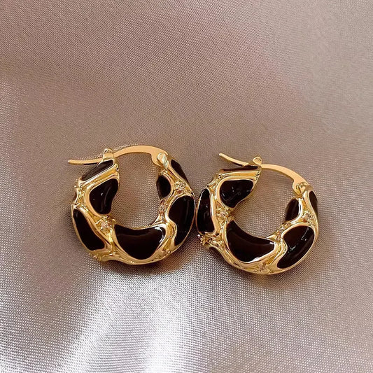 “New Vintage Enamel Hoop Earrings – Gold Plated, Small Statement Design for Women”