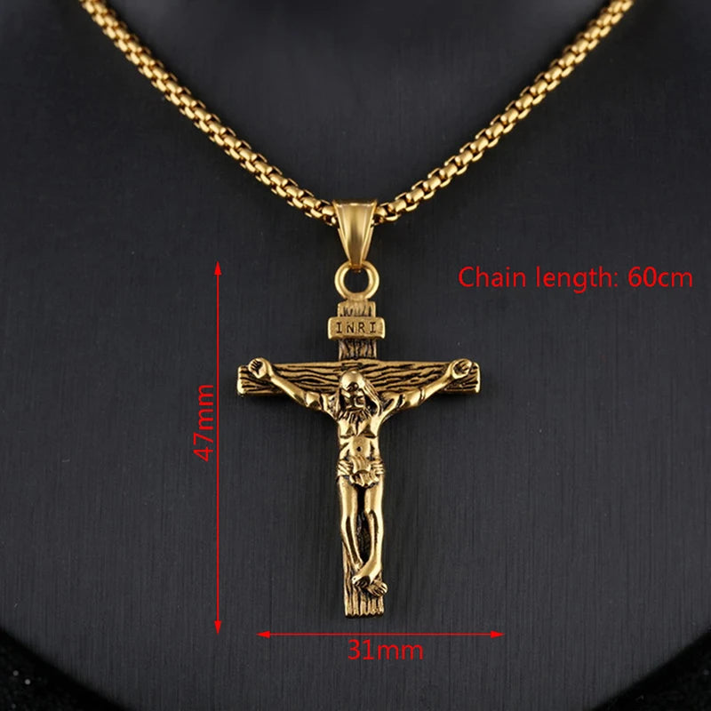 “Religious Stainless Steel Cross Necklace for Men - Gold/Silver.”