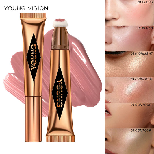“YOUNG VISION Air Cushion Powder Blusher – High Gloss Stick, Liquid Rouge, 6 Color Options”