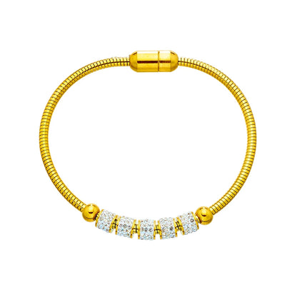 “316L Stainless Steel Gold Rhinestone Beaded Bracelet Women Fashion Magnet Clasp Jewelry”