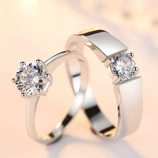 “Simple Couple Rings - Silver Sun & Moon Adjustable Open Ring for Men & Women.”