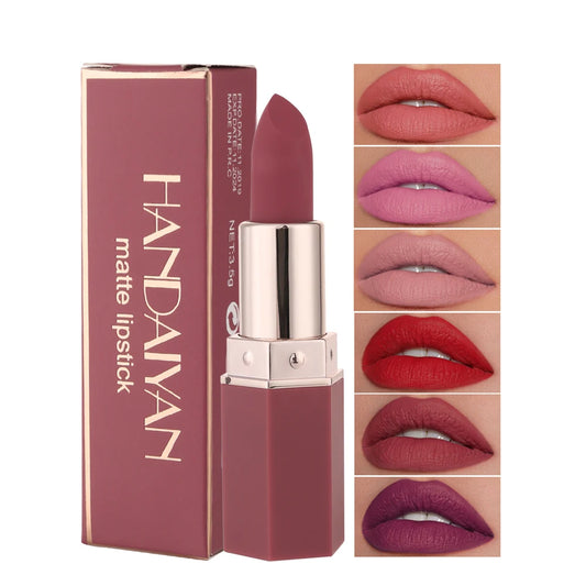 “6-Color Matte Lipstick - Long-Lasting, Non-Fading, Waterproof Velvet Finish.”