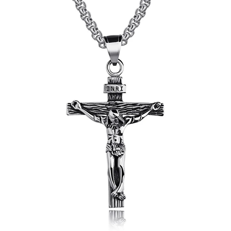 “Religious Stainless Steel Cross Necklace for Men - Gold/Silver.”