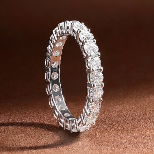 “3mm round Moissanite ring, 18K white gold, sterling silver, wedding jewelry.”