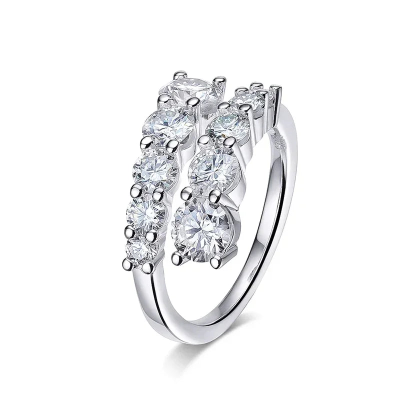 “Full Moissanite ring, 10 gems, 925 sterling silver, flawless wedding band.”