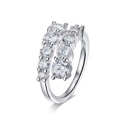 “Full Moissanite ring, 10 gems, 925 sterling silver, flawless wedding band.”