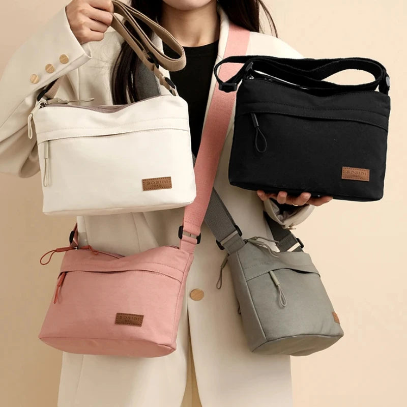 “3-Pocket High Capacity Canvas Shoulder Bag, Crossbody Purse, Ideal for Mothers”