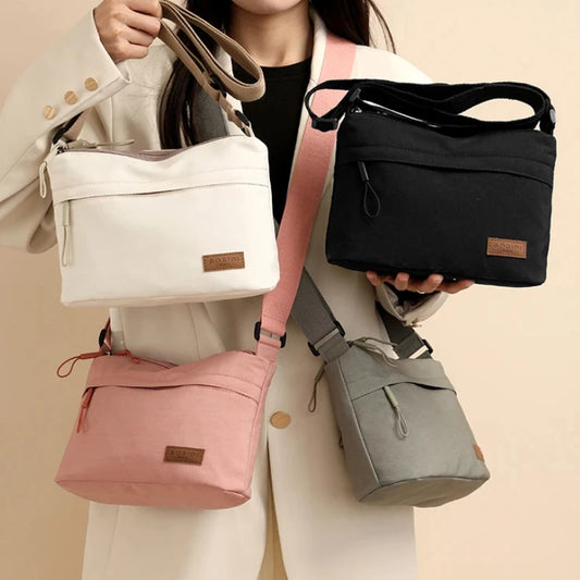 “3-Pocket High Capacity Canvas Shoulder Bag, Crossbody Purse, Ideal for Mothers”