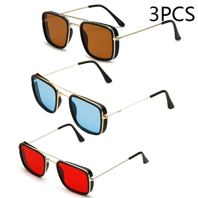 “Fashion metal square-frame sunglasses, retro European style, UV protection, Korean-inspired design.”