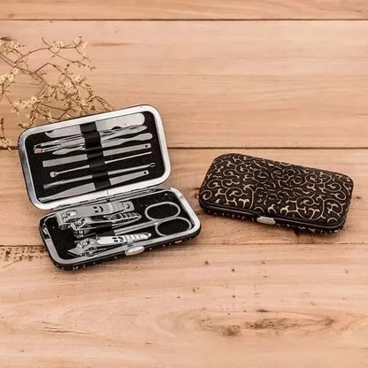 “Set of 11 happy face nail tools including file and scissors.”