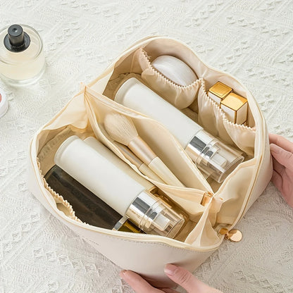 “Luxury makeup organizer bag, zippered, portable travel case for toiletries and cosmetics.”