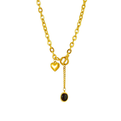 “316L Stainless Steel Necklace with Black Heart Pendant, Trendy OT-Buckle Chain.”