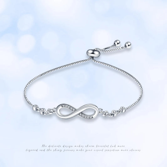 “Authentic 925 sterling silver infinity bracelet, adjustable design, elegant gift for women.”