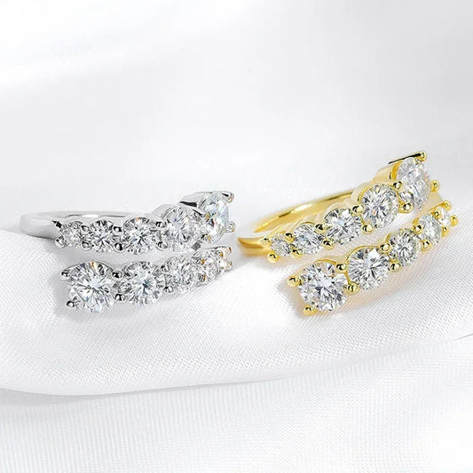 “Full Moissanite ring, 10 gems, 925 sterling silver, flawless wedding band.”