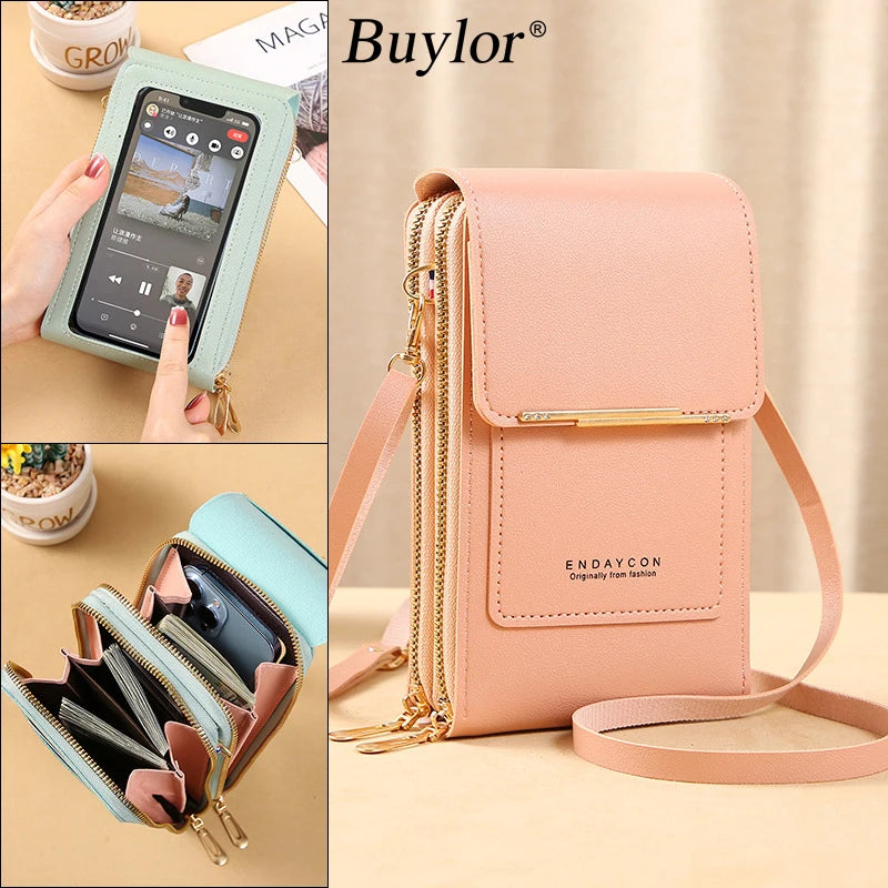 “Women’s soft leather crossbody handbag with touch screen phone purse, small wallet.”